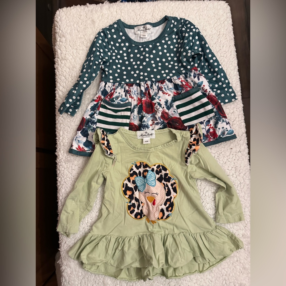 Green Polka Dot and Floral Long Sleeve Kids Top